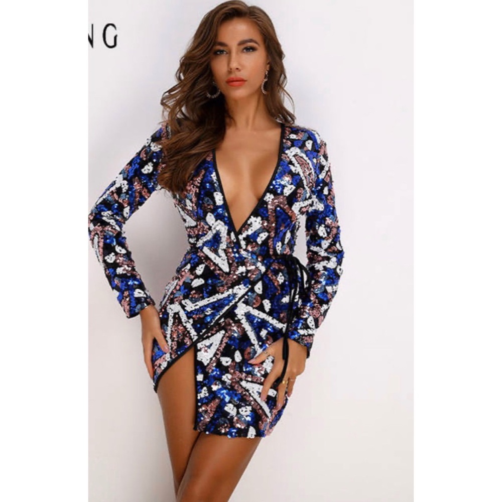 Sequin Abstract Print Body Con Dress